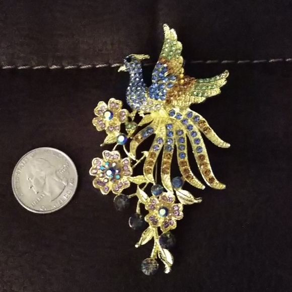 Peacock Brooch Pin and Pendant 1/4" Bale Large Colorful Rhinestones Bling - Picture 12 of 15